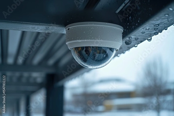 Obraz Dome Security Camera with Rain Drops on an Overcast Day
