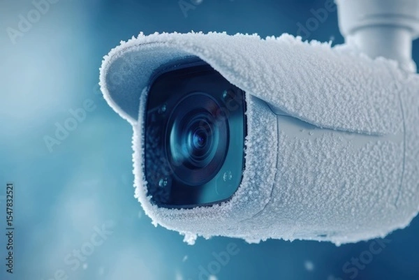 Obraz Frosted Security Camera in Winter Landscape with Snowy Background