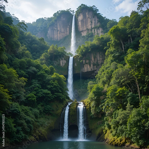 Obraz Beautiful and scenic view of Asik-asik Falls in Alamada, Cotabato, Philippines. Water from this waterfalls comes directly from the wall of a towering mountain.