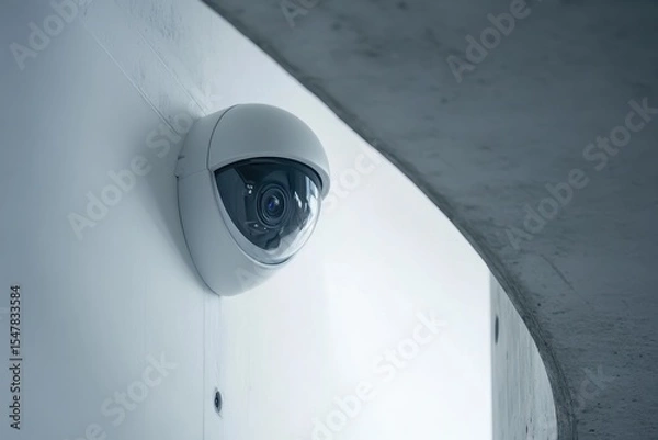 Obraz Modern Security Camera Mounted on White Wall in Minimalist Design