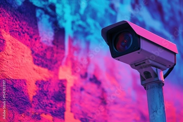 Obraz Modern Security Camera with Vibrant Colorful Background Art