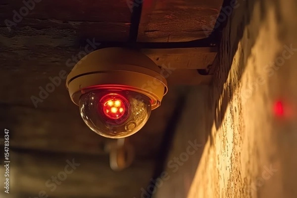 Obraz Surveillance Camera with Red Light in Dimly Lit Environment