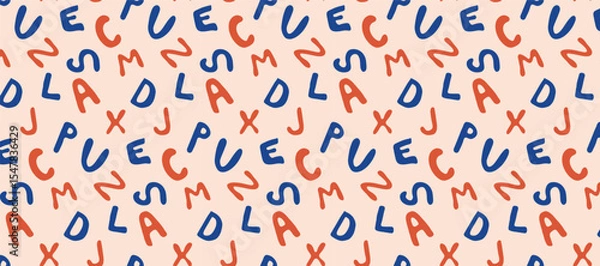 Fototapeta Seamless pattern with blue and red letters.Template for print fabrics, wallpaper, clothes. Vector graphics. 