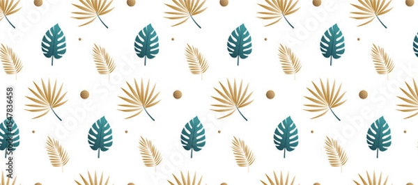 Fototapeta Seamless pattern with Golden tropical leaf on transparent background. Vector EPS10