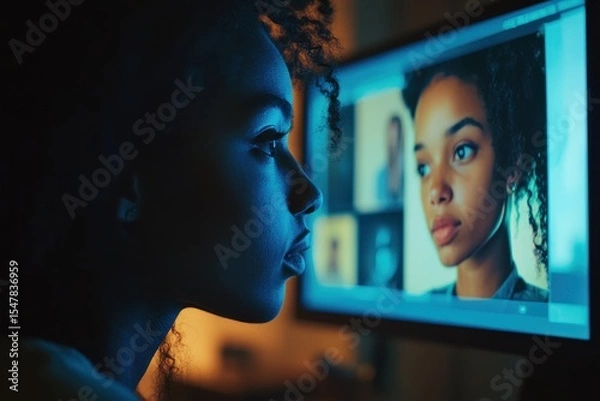 Obraz Young Woman Engaged in Digital Art Creation on Computer Screen