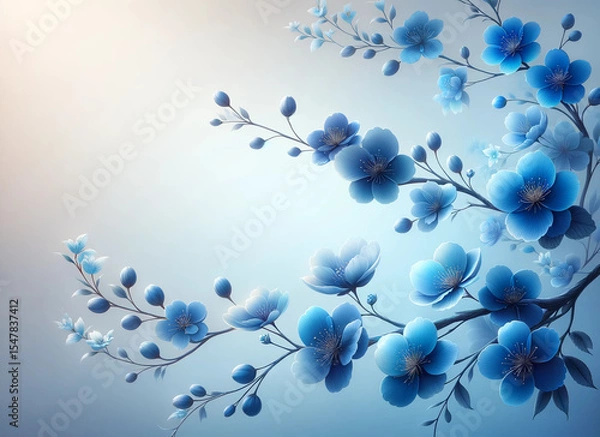 Obraz Elegant floral illustration featuring delicate blue blossoms on graceful branches against a soft gradient background. Spring designs, nature themes, invitations, and decorative artwork.