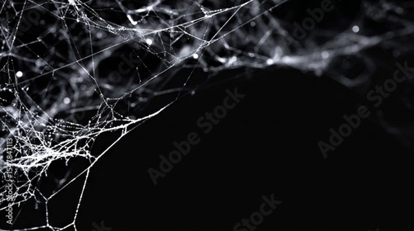 Obraz Spider web as a border around the picture on black background with copy space