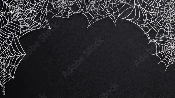 Obraz Spider web as a border around the picture on black background with copy space