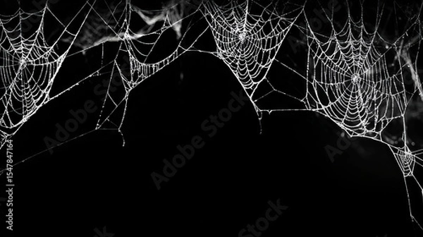 Obraz Spider web as a border around the picture on black background with copy space