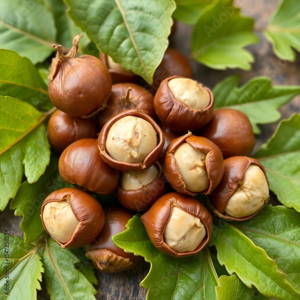 Obraz Hazelnuts with leaves cut out