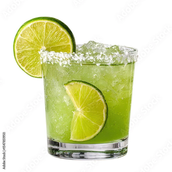 Obraz Refreshing lime margarita cocktail isolated on transparent background