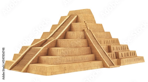 Fototapeta Mesopotamian ziggurat fragment Transparent background, PNG file