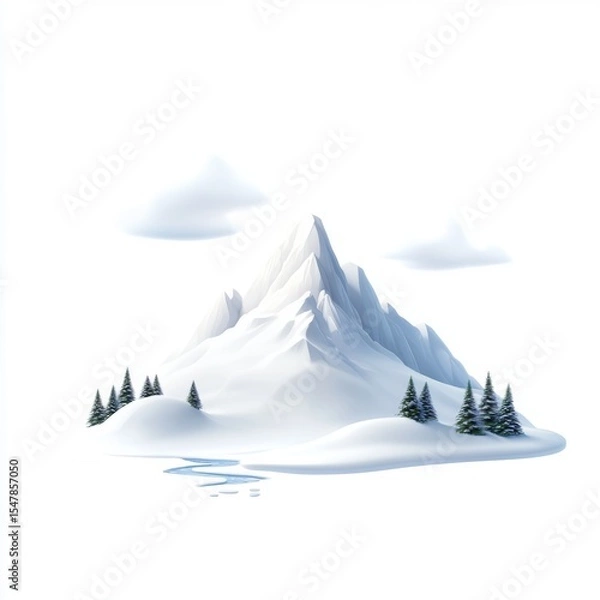 Fototapeta Tranquil winter mountain scene with snowy peaks and pine trees