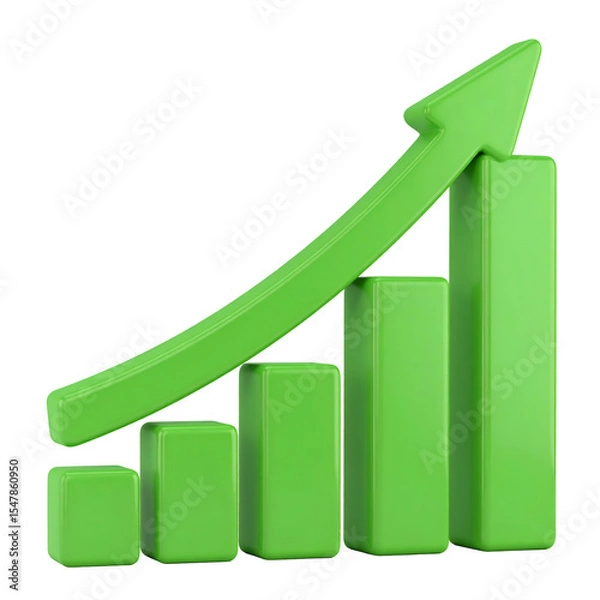 Obraz Green graph bars growing with upward arrow on transparent background