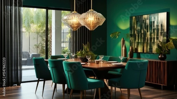 Obraz chic emerald green room