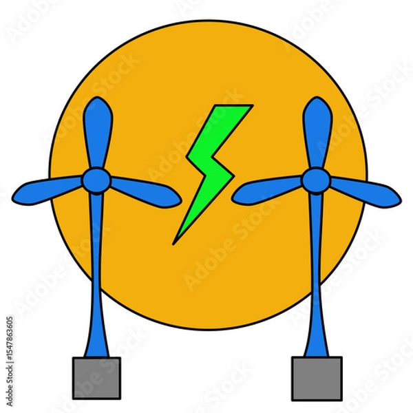 Obraz Dynamic wind turbine illustration, representing renewable energy, sustainability, and eco-friendly technology.