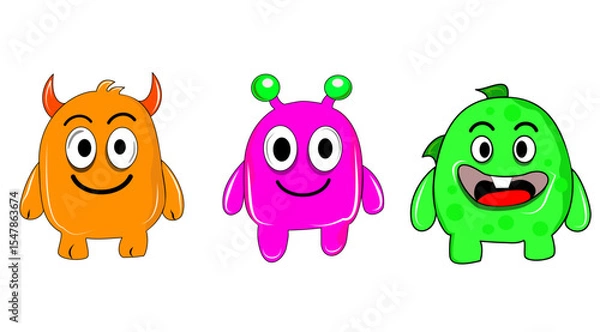 Obraz Playful monster character icons in vibrant colors, perfect for kids' designs, games, and fun projects.