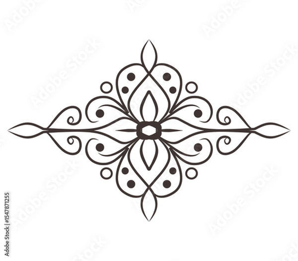 Fototapeta Symmetrical Decorative Separator Line Abstract Border Ornament Motif Blooming Floral Element Filigree