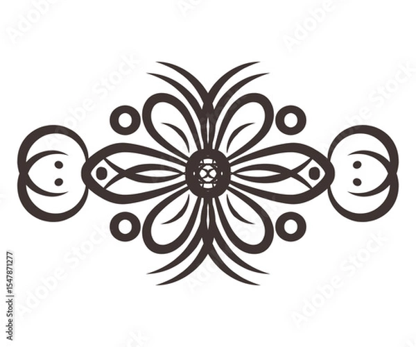 Fototapeta Symmetrical Decorative Separator Line Abstract Border Ornament Motif Blooming Floral Element Filigree