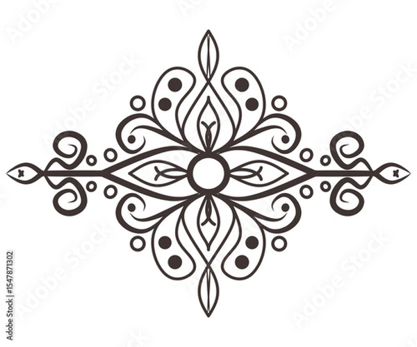 Fototapeta Symmetrical Decorative Separator Line Abstract Border Ornament Motif Blooming Floral Element Filigree