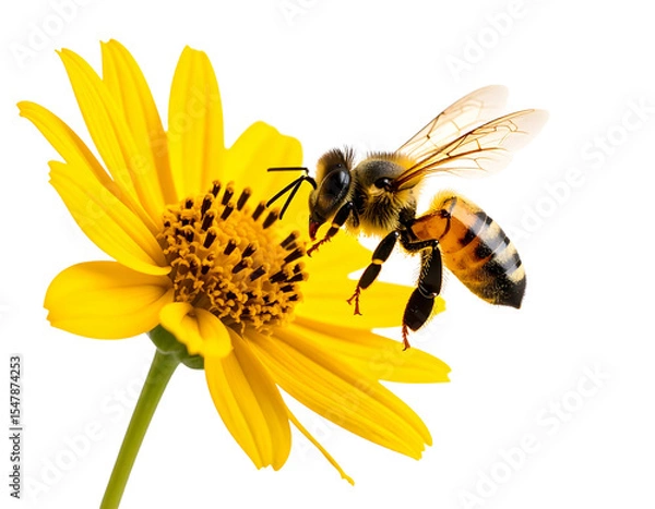 Obraz  “Bee Approaching Red Blossom, PNG Isolated”