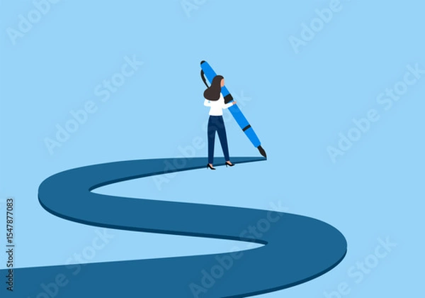 Obraz A man writes a path with a pencil idea. Illustration for making your own business path, career planning, skill development, professional way.