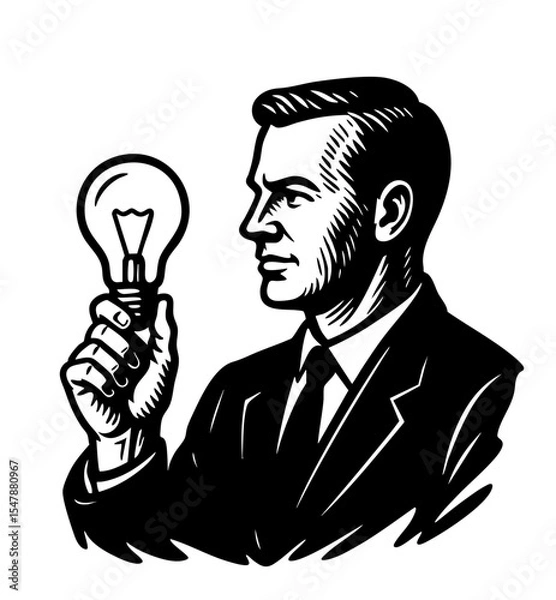 Obraz Man Holding a Light Bulb