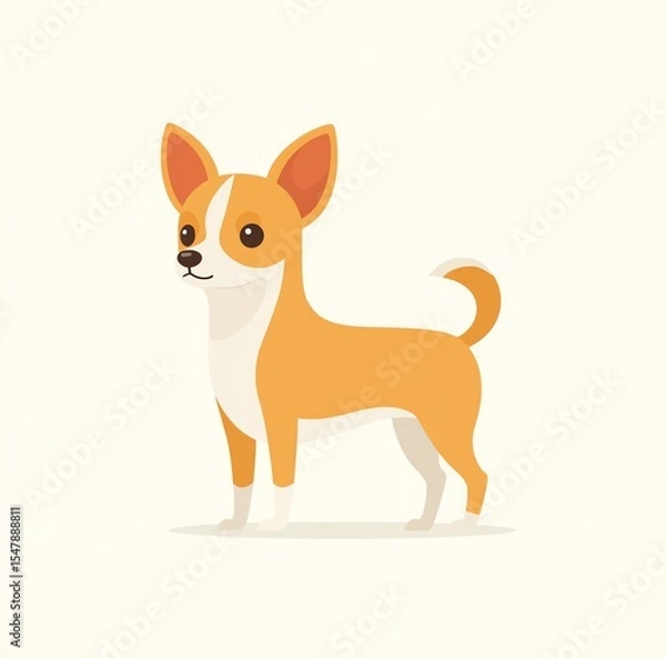 Fototapeta Adorable Chihuahua Puppy, Standing Proudly on White Background, Minimalist Vector Illustration of a Small Dog