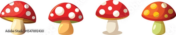 Fototapeta Red mushroom set vector illustration