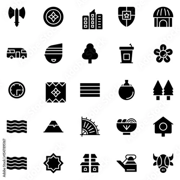 Fototapeta Collection of Basic Indonesia Related Vector Solid Icons. Contains Icons like Animal, Bird, Building, Money and more. Editable stroke. 48x48 pixels