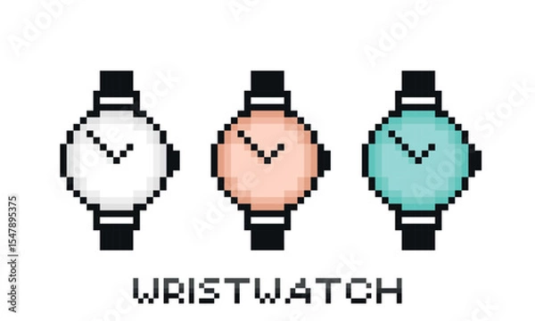 Fototapeta Set of pixelated wristwatches isolated on white background.