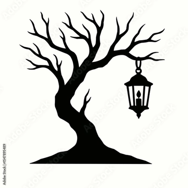 Fototapeta A vector illustration of a black silhouette of a tree in a pot with a bird on a branch, perfect for autumn or Halloween design art