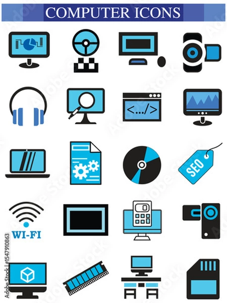 Obraz Computer icon set, computer, network, website, server, web design, monitor, tablet and laptop icons vector collection.