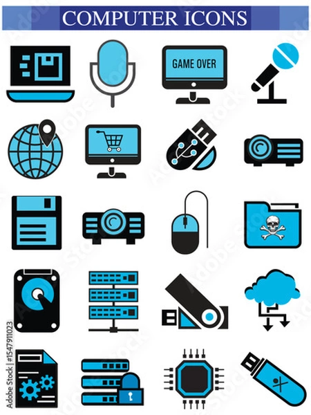 Obraz Computer icon set, computer, network, website, server, web design, monitor, tablet and laptop icons vector collection.