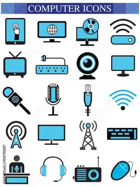 Obraz Computer icon set, computer, network, website, server, web design, monitor, tablet and laptop icons vector collection.