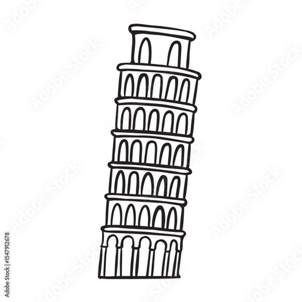 Fototapeta Line art illustration of the Leaning Tower of Pisa. A simple and recognizable landmark vector for travel or Italy-themed designs