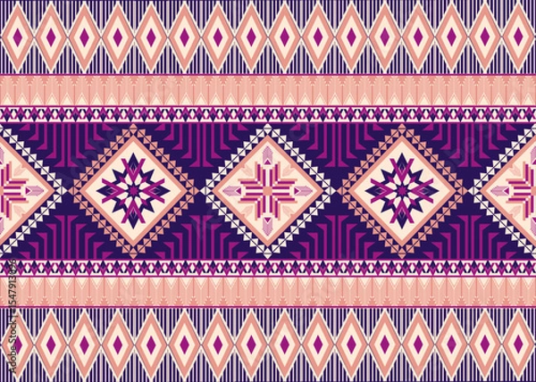 Obraz Vibrant geometric ethnic pattern in purple and pink. Designed for fabric print, upholstery for furniture, home decor, decoration.