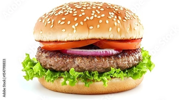 Fototapeta Hamburger, Beef burger, Burger, Juicy Beef Hamburger with Sesame Bun