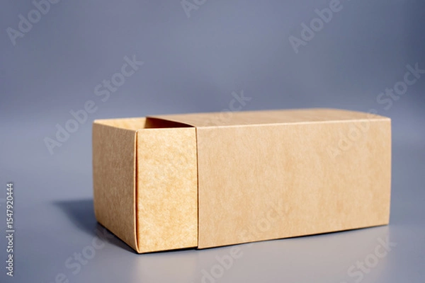 Fototapeta Simple open brown cardboard box on gray surface
