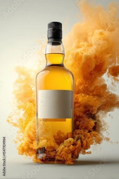 Fototapeta Elegant Whiskey Bottle Surrounded by Ethereal Golden Mist in Dramatic Lighting
