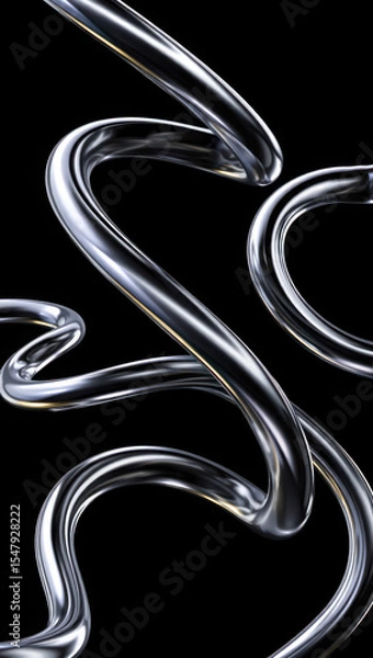 Fototapeta Abstract Chrome Metal Tubes Swirling Intertwined Dark Background Shiny Reflective Curves Silver Gray