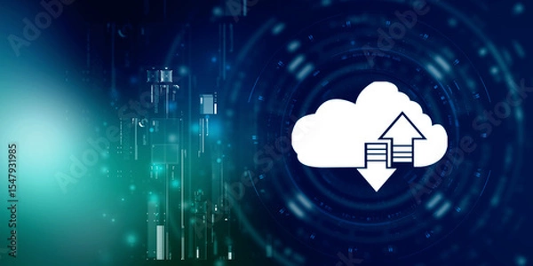 Fototapeta 2d illustration uploading downloading arrow with cloud 
