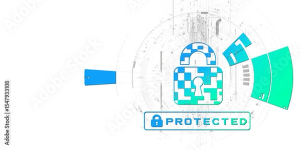 Fototapeta 2d illustration Safety concept: Closed Padlock on digital background