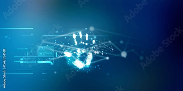Fototapeta 2d Illustration Fingerprint Scanning Technology Concept 