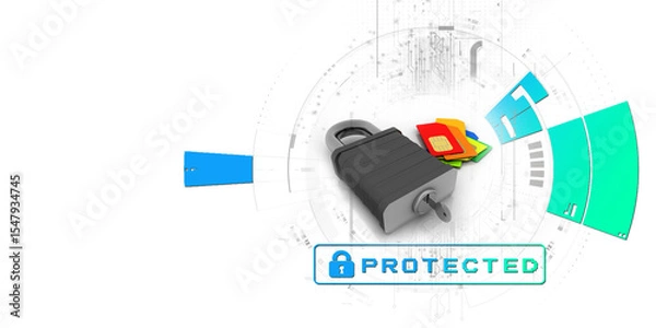 Fototapeta 3d render Sim card with padlock
