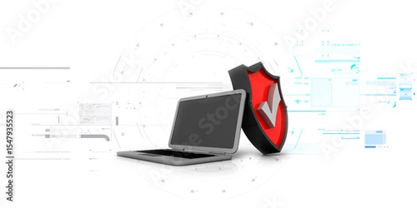 Fototapeta laptop with shield. Isolated 3d rendering image
