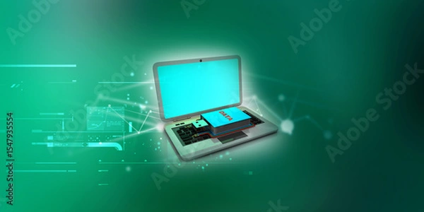 Fototapeta 3d rendering data sharing in laptop
