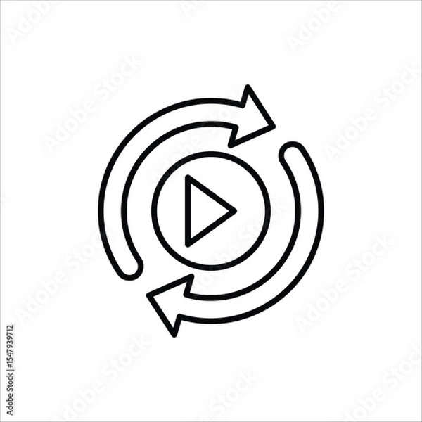 Fototapeta Replay icon. Replay video button symbol. Repeat icon. Replay video button icon Isolated on white background.