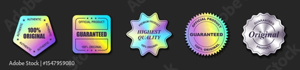 Fototapeta Set of holographic labels. Silver Hologram stickers vector set