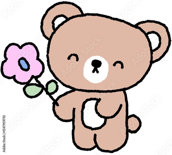 Obraz 보라색 꽃을 들고 웃고 있는 곰 캐릭터 일러스트